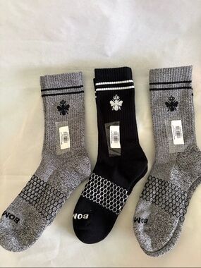 Bombas Men's Originals Calf Socks Grey black stripe medium new Cushion Socks